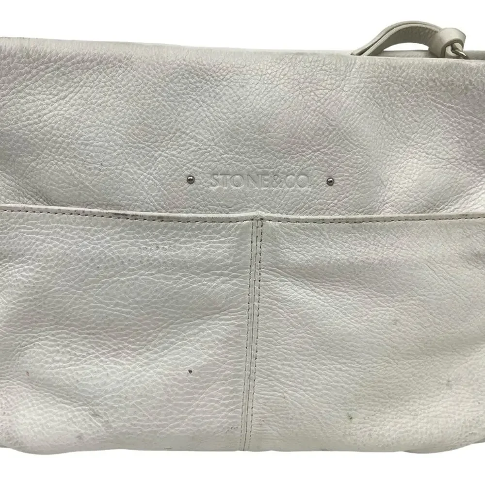 STONE & CO MOUNTAIN White Genuine Leather Shoulder Bag Purse Handbag Tote